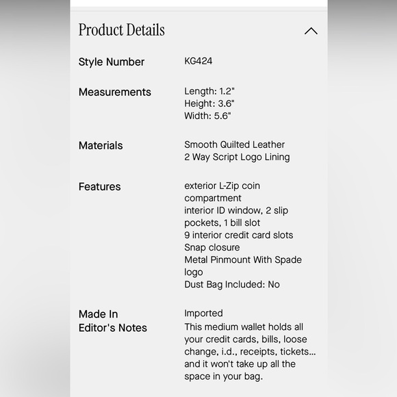 Kate Spade Black Quilted bifold wallet NWT!! - Picture 6 of 6